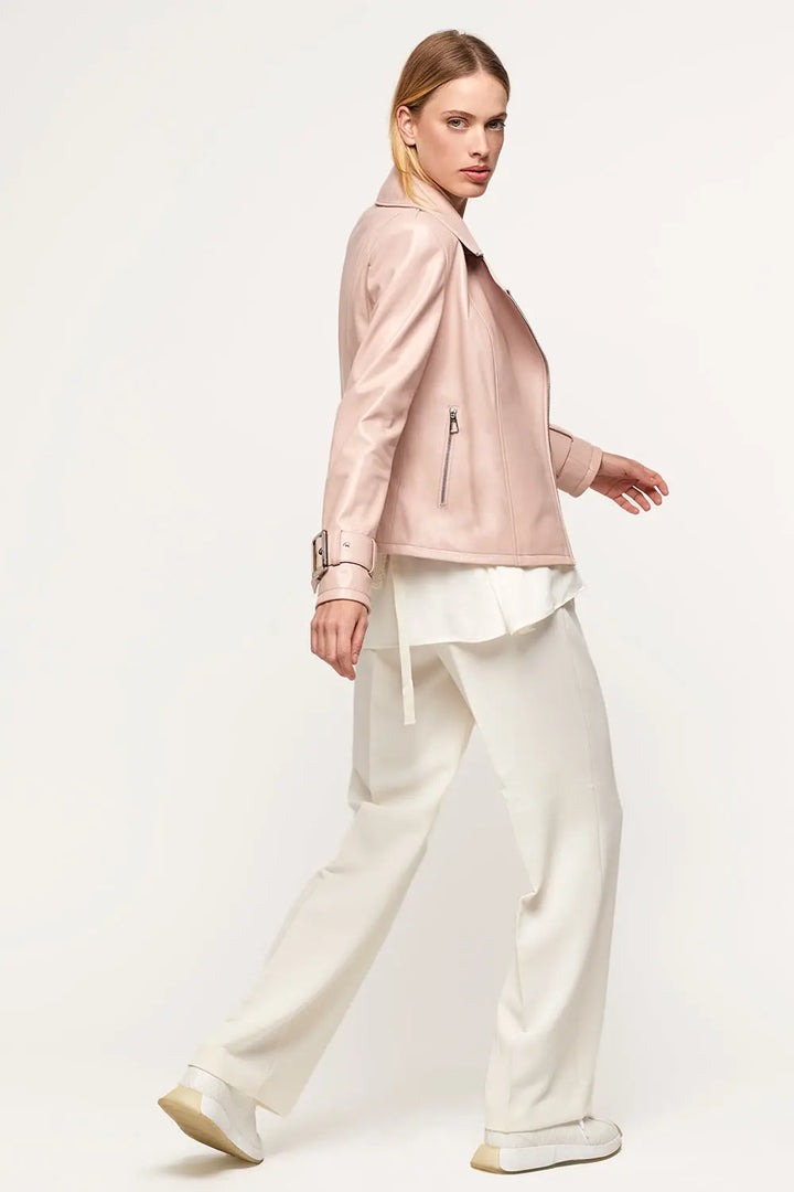 Pink leather biker jacket