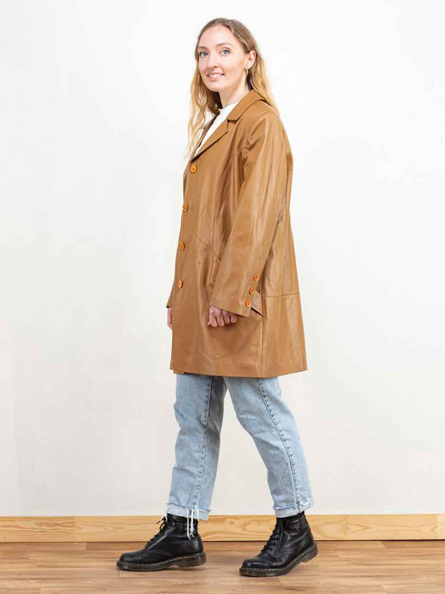 WideCrafts Vintage 80's Women-Brown Leather Coat