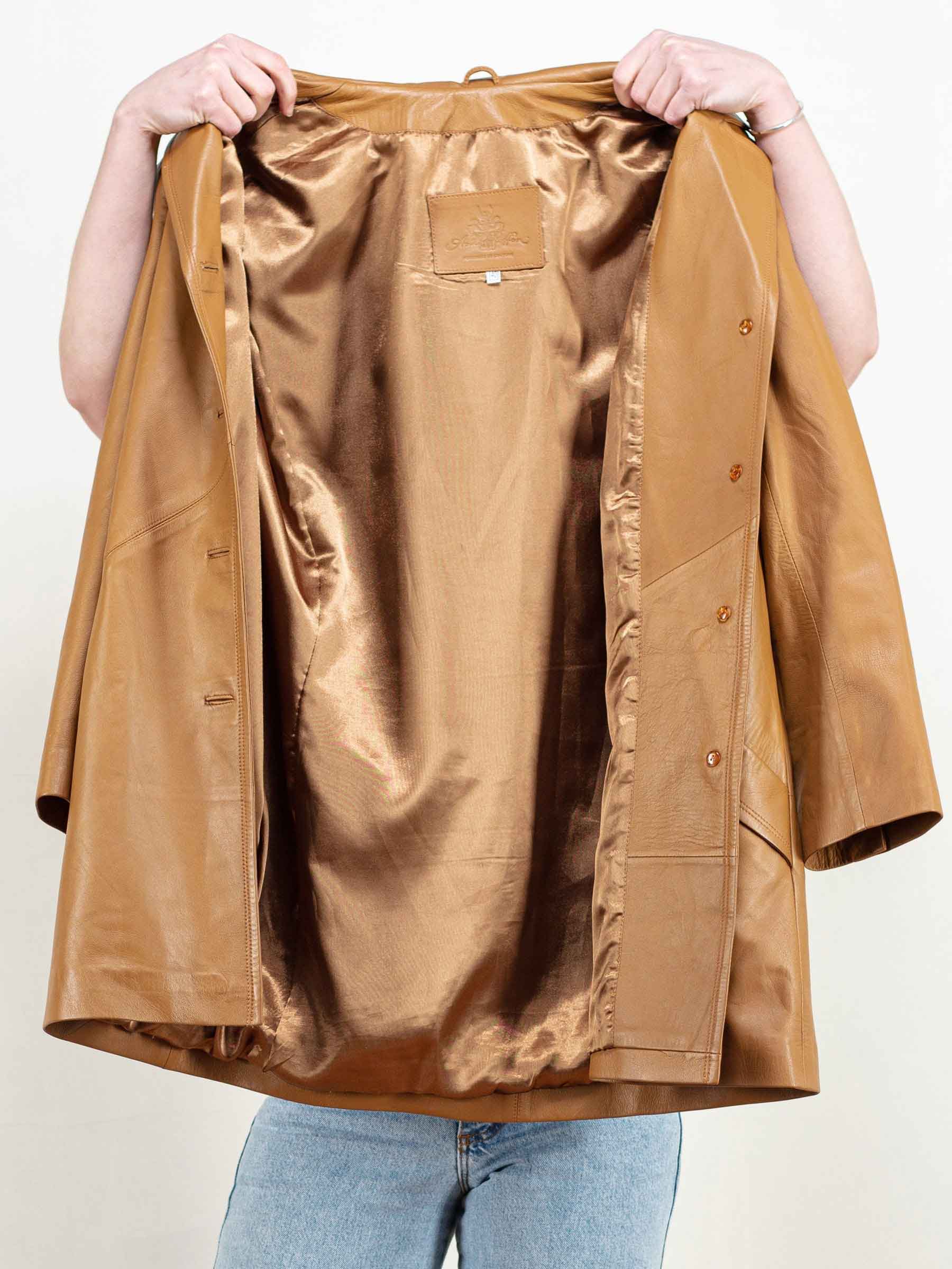 WideCrafts Vintage 80's Women-Brown Leather Coat