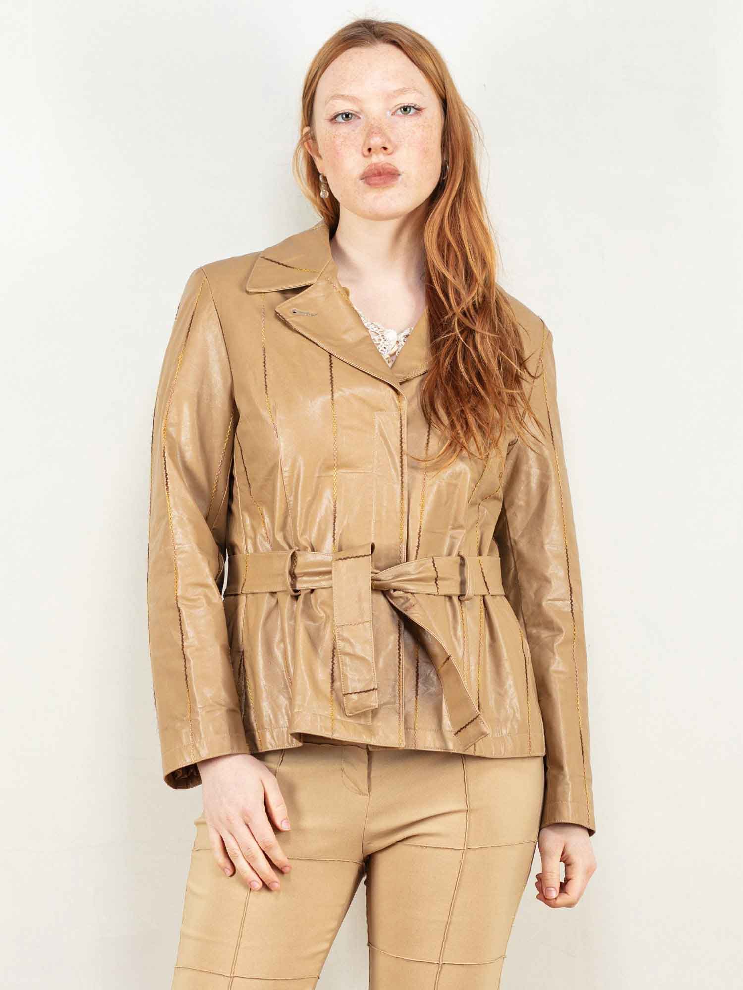 Women Vintage 80's Faux Leather Blazer Jacket