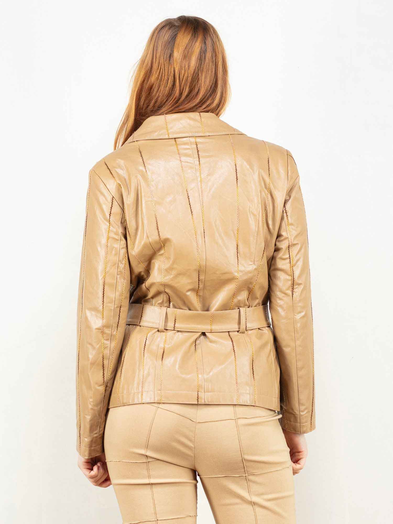 Women Vintage 80's Faux Leather Blazer Jacket