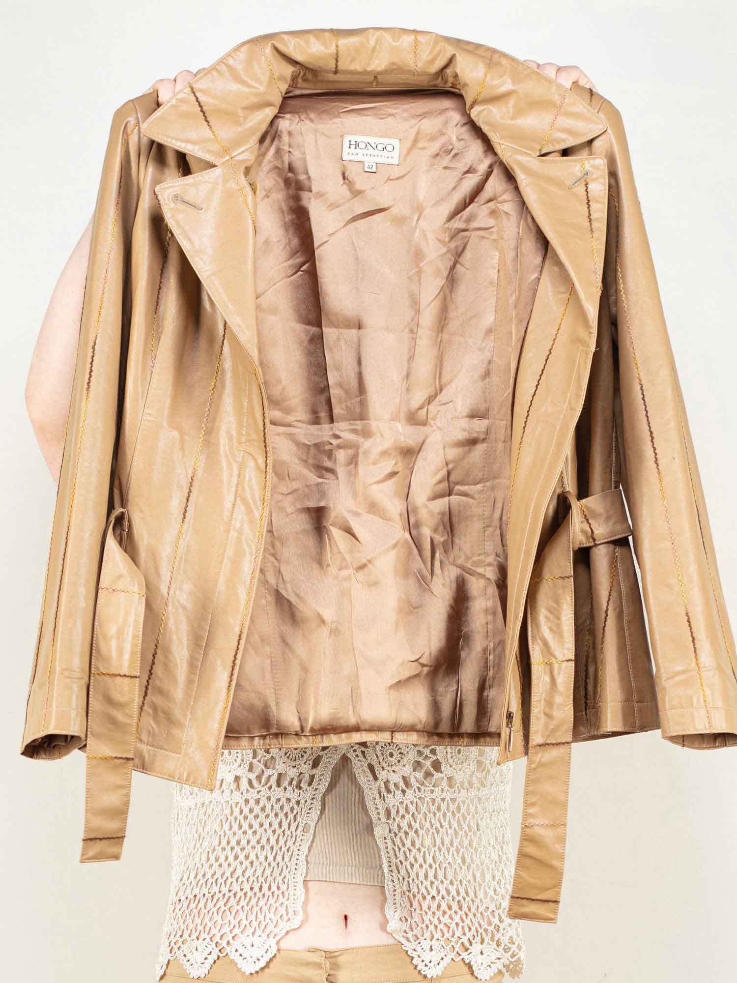 Women Vintage 80's Faux Leather Blazer Jacket